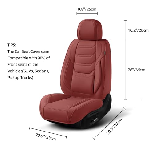 Image of TIEHESYT Leather Seat Covers Front Pair with Lumbar Support, Breathable and Waterproof Car Seat Cover, Universal Seat Covers for Cars, Trucks, SUVs, Sedans, Pickups, Airbag Compatible, Martha Red