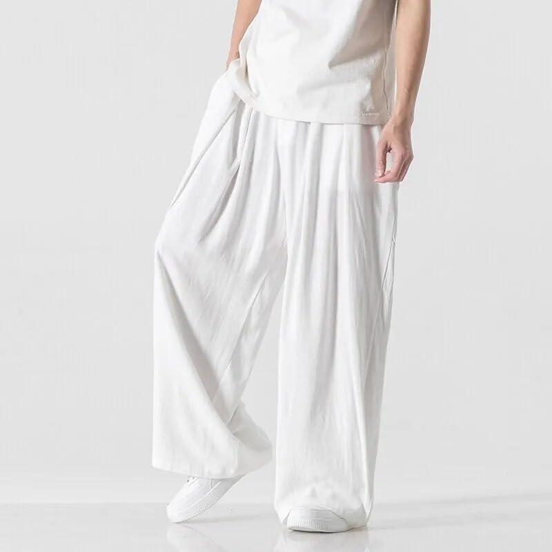 Kimono Pants Men's Cotton Linen Casual Elastic Waist Pants Male Japanese Baggy Wide Leg Trousers3