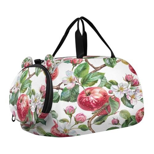 YETTASBIN Sport Travel Duffel Bag for Girls Boys, Apples Flower Large Waterproof Weekender Overnight Bag, Detachable Shoulder Strap Gym Bag with Shoe Compartment & Wet Pocket
