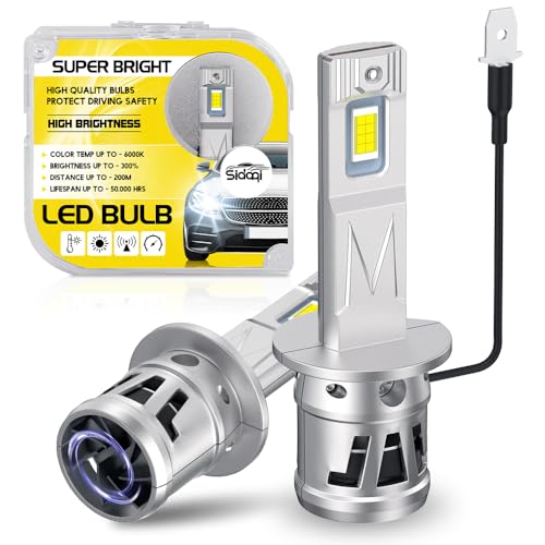 Sidaqi H1 Bombilla LED 6000K Blanco con ventilador 1:1 Mini Tamaño 32000LM LED Super Brillante H1 Kit Faro 12V para Luz Antiniebla Hi/Lo Beam -2PCS