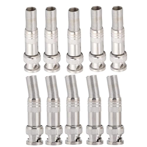 Image of MX BNC Male Connector - Full Metal with Spring, Durable Coaxial Adapter for CCTV, RF, Video & Audio Connections Silver Plated, 10-Pack