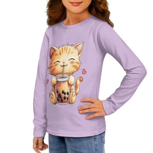 Image of Girls Long Sleeve Shirts Casual Crewneck Soft T-shirts for Girls 3-16 Years Old