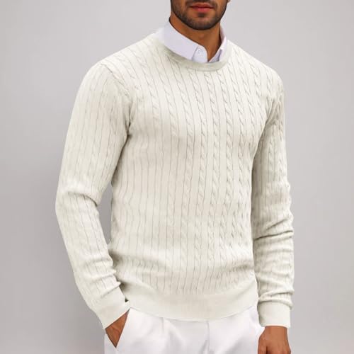 Dgoopd Twist Knitted Sweater for Men Crew Neck Pullover Sweater Casual Cable Knit Sweater Plus Size Long Sleeve Sweater2