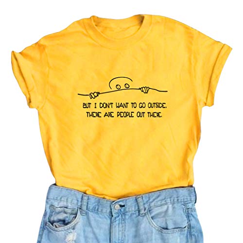 BLACKOO Women Cute T Shirt Juniors Graphic Tops Teen Girls Tee Yellow Medium