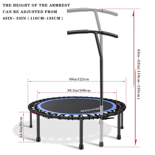 Image of Newan 40 inch-48 inch Silent Mini Trampoline Fitness Trampoline Bungee Rebounder Jumping Cardio Trainer Workout for Adults-Max Limit 330lbs