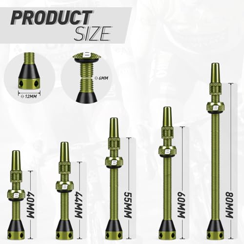 Image of BWSHLF Tubeless Presta Valve Stem 40 /44 /55 /60 /65 /80 /100 mm, Super Light Alloy Presta Valve Stem Kit with Valve Core Remover Tool and Valve Stem Caps - Multiple Color and Size Options(Pair)