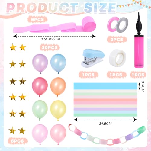 Party Decorations Kit 300 Sheets Colorful Paper Chains Strips and 866 ft Crepe Paper Streamers, 157ft Gold Star Garlands Backdrop, 30Pcs Balloons for Birthday Party Decorations DIY Crafts Pastel - Image 2