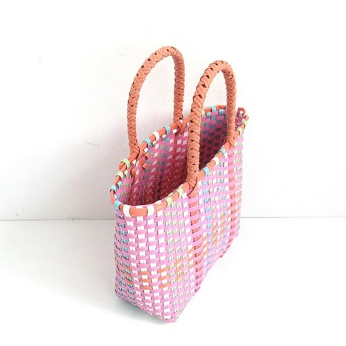 Bolso tejido de paja para mujer, bolsa cuadrada de playa miniatura 5