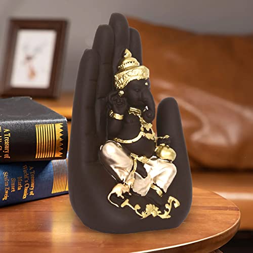 Image of Kuber Industries Polyresin Handcrafted Palm Ganesha Idol Showpiece for Home Decor (Brown)