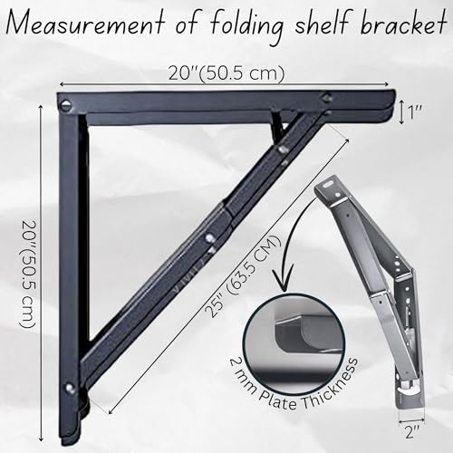 Image of VMD, Heavy Duty 20 inch (Grey) Foldable Shelf Bracket, DIY Folding Shelves, l Bracket, Wall Brackets, Wall Angle Bracket, Folding Table Bracket with Fittings for fold Down Steel Table (Pack of 2)