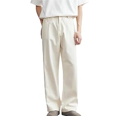 Mens Retro Washed Casual Pants Loose Straight Trousers Button Solid Color Stretch Work Dress Pants