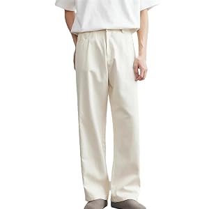Mens Retro Washed Casual Pants Loose Straight Trousers Button Solid Color Stretch Work Dress Pants