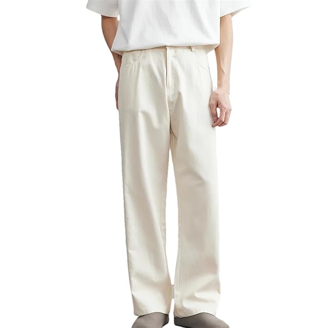 Mens Retro Washed Casual Pants Loose Straight Trousers Button Solid Color Stretch Work Dress Pants