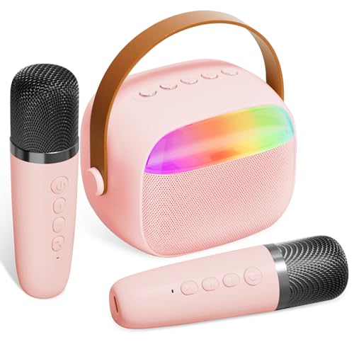 Karaoke portatile Bluetooth con doppio microfono wireless, luci LED per feste ed effetti di cambio vocale, per adulti e bambini, perfetta per feste in casa, picnic e regali di compleanno