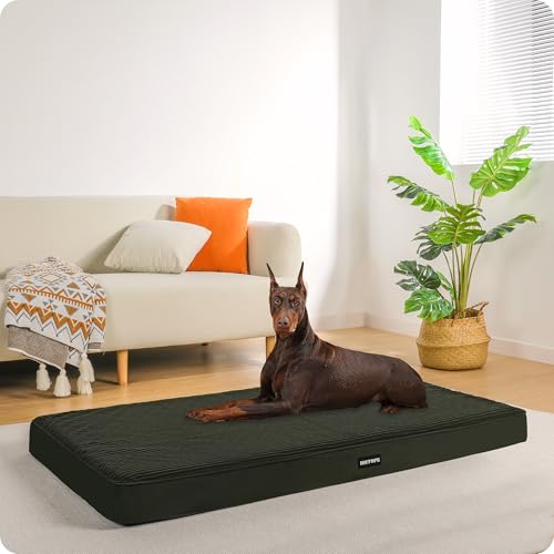 HMTOPE Orthopädisches Hundebett, 10cm Dicke Hundekissen für Grosse Hunde, Abnehmbar und Waschbar Hundematte, rutschfeste Unterseite, Wasserdichtes Innenfutter, 120 cm, Olivgrün