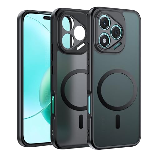 Effcotuo Magnetisch Hülle für Honor 400 Lite Case [Kompatibel mit MagSafe] Flexibles Silikon + Mattiertes Acryl-Schutzhülle Magnet Matt Handyhülle Case Stoßfest Durchscheinende-Black