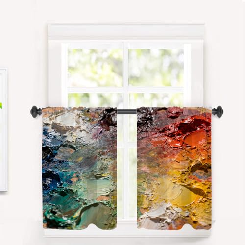 BaoNews Art Artistic Color Blackout Tier Curtains, Art Workshop Artist School Acrylic Half Window Drapes for Kitchen with Rod Pocket,Room Darkening 2 Pack 26X36 Inches