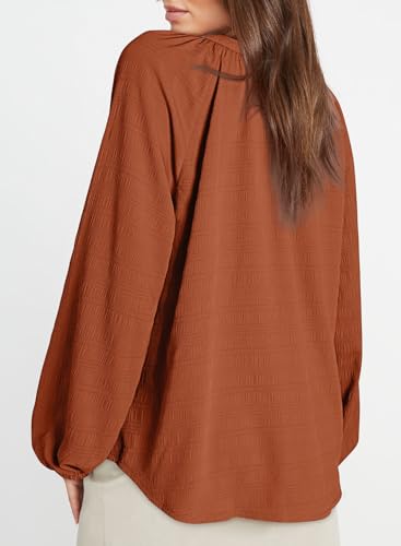 Dokotoo Womens Tops Dressy Casual Lantern Long Sleeve Shirts Fall Outfits Textured Business Blouses V Neck Button Down Shirts2