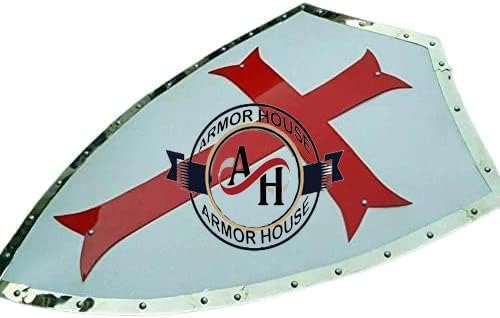 Miniatura 2 de Escudo Templario Medieval de la Cruz Roja Escudo Calentador Escudo Armadura de Caballero Escudo Cosplay de Guerrero de Batalla Rojo -