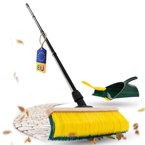 Novaliv Escoba para garras con mango de 60 cm, incluye recogedor jumbo, cepillo especial de cerdas curvadas, ideal como escoba de jardín, escoba rascadora, escoba de césped artificial, ideal para