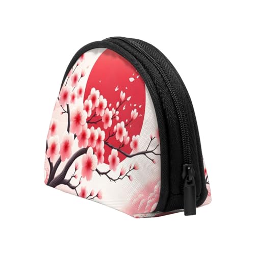 Portable Coin Purse Cherry-Blossoms-Sun-Japan Mini Zippered Money Pouch Card Holder4