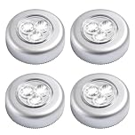 Stick-on Push Light, 4 Pack LED Battery Powered Wireless Night Light with Self-Adhesive Base - Touch Activated for Closets, Cabinets, Kitchen, Stairs, Wardrobes - Easy Installation, No Cords Needed