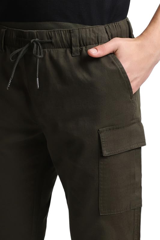 Image of Dennis Lingo Men's Cotton Lycra Full Length Solid Slim Fit Cargo Trousers