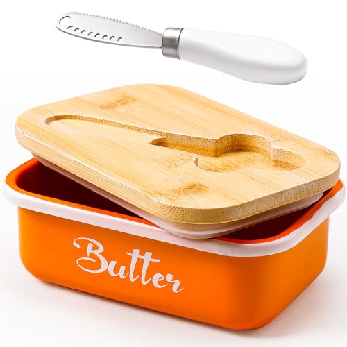 AISBUGUR Metal Butter Dish with Lid & Silicone Seal for Countertop Orange