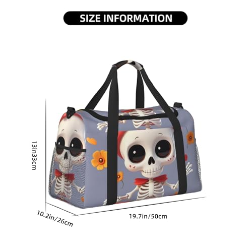 Cute Skeleton Dancing Print Travel Duffle Bag - Foldable Personal Item Travel Bag for Women & Men,Carry-On Convertible Crossbody Tote Bags with Adjustable Shoulder Strap & Pockets 13x10.2x19.7 in4