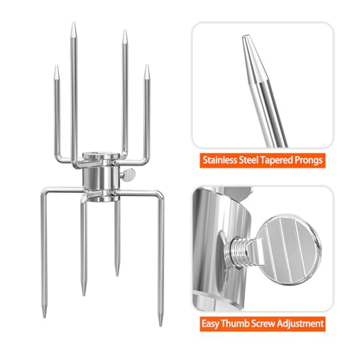 onlyfire Doppel-Fleischklammer, Fleischnadeln für Grillspieß Rotisserie, Drehspieß für 12mm Hexagon & 8mm und 10mm Quadratische Spießstangen, Hähnchengrill Grillgabel mit Feststellschraube