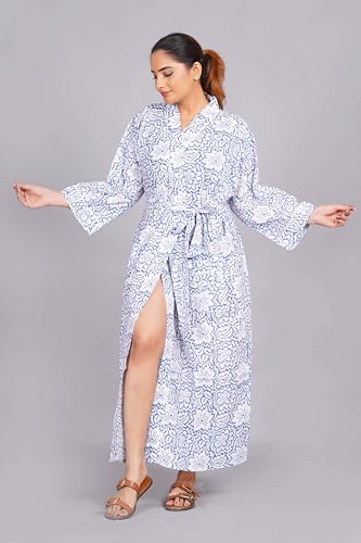 Image of Hand block print Cotton Kimono bikini cover up,Indian Hand block print Cotton Bath Robe,Swim Wear,Nighrwere Dressing Gown