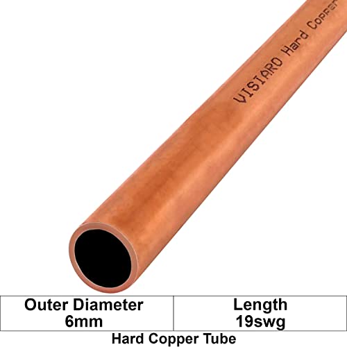 Image of Visiaro Hard Pure Copper Tube, 1mtr, Outer Dia 6 mm, Wall Thickness 19 swg, 99.9% Purity, Industrial Metal, Seamless Hollow Pipe for Air Conditioning, Refrigeration, Plumbing Systems and DIY Projects