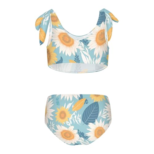 Boho Style Sunflowers Girls 2 Piece Kids Bikini Set Scoop Neck Bathing Suit Swimming Suits Adjustable Shoulder Strap2