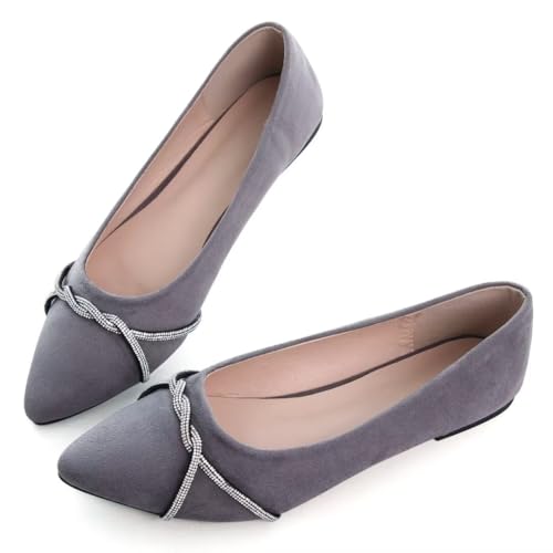 Image of TN TANGNEST Womens Casual Flats Chain Ballet Flats | Fashion Pointed Toe Rhinestone Flats, Comfort Slip On Dress Shoes for Business Work Office Wedding Party