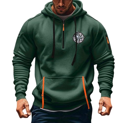 Men's Fashion Hoodies & Sweatshirts Long Sleeve Quarter-Zip Drawstring Hooded Tactical Cargo Pullover Tops