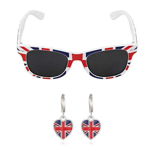 Wnzdp Union Jack Lightweight Frame Fashion Union Jack Glasses Including 1 Pcs Sunglasses And 1 Pair Earrings Retro Sun Shades Eye Glasses Unisex For Men Women Travel and Fashion