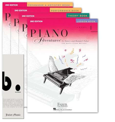 Piano Adventures Level 1 Complete Learning Set by Nancy Faber – Lesson, Performance, Theory, Technique & Artistry Books + Juliet Music Bookmark – Beginner Piano Method for Kids & Adults
