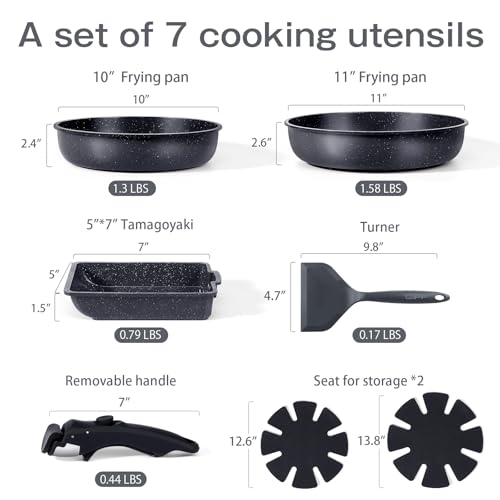 Image of GiPP Ceramic Pots and Pans Set Non Stick, Nonstick Detachable Handle Cookware Sets, Non Toxic Induction Kitchen Pot and Pan with Removable Handle, Healthy RV Cookware, Dishwasher &Oven Safe, 7 Piece