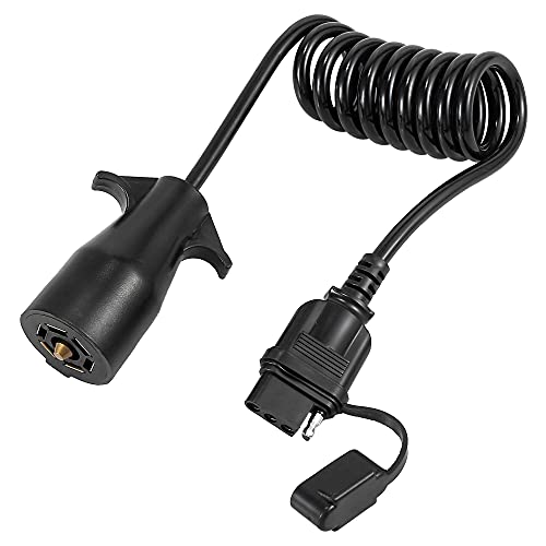 X AUTOHAUX 5ft 7 Way Round to 4 Way Pin Flat Trailer Coiled Wiring Harness Connector Adapter Plug