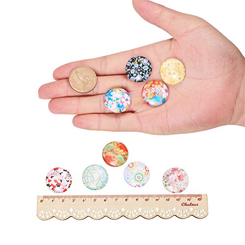 Ph Pandahall 50Pcs 25Mm Flower Glass Cabochons Mixed Color Printed Half Round/Dome Glass Cabochons Floral Mosaic Tile For Photo Pendant Jewelry Making #TOP2