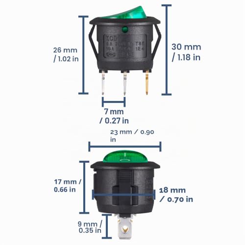 Miniatura 2 de Vexunga Interruptor Basculante Redondo 6a 250vac 10a 125vac 2posiciones 3pines Interruptores Conmutador Palanca On Off Luz Verde Para Coche Moto Electrodomésticos 10 Piezas