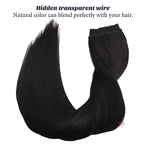 Image of Firstly Traders Halo Human Hair Hairpieces Flip in Women Hair Extension Natural Straight Halo Hair Extensions, 18 inches Natural Black