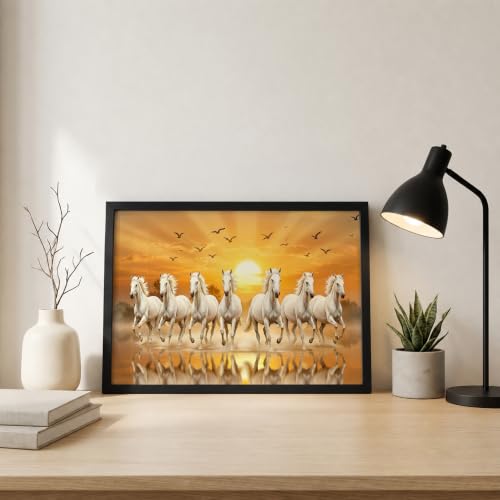 Image of Suneree 7 Horse Vastu Wall Painting (Landscape Collection) (Natural, Design 25, 48L x 33W cm)