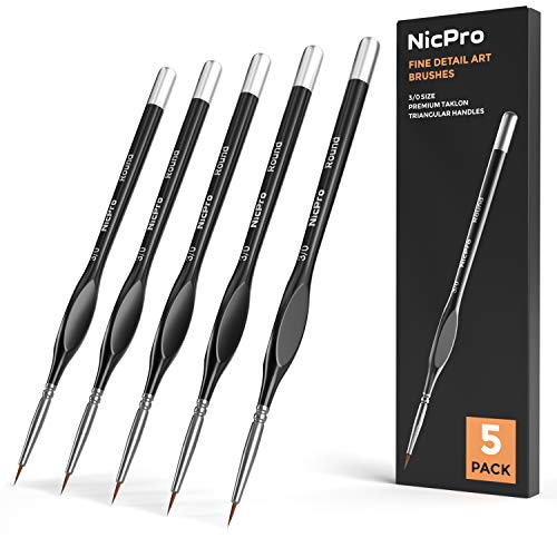 Nicpro 5 pièces pinceaux Peinture détail, Pointe Extra Fine 000, Fin Pinceau Miniature, 3/0, Petits Micro-pinceaux pour Acrylique, Aquarelle, Huile, Peinture...