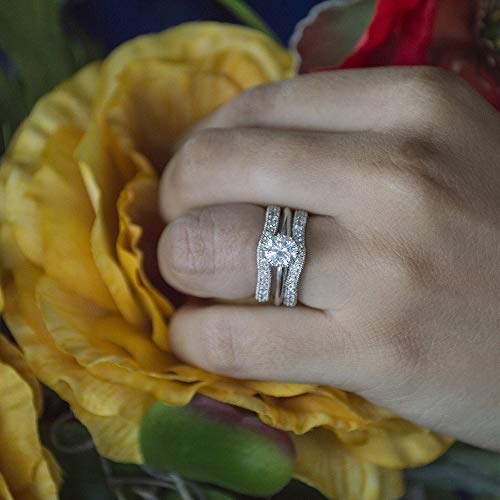 Twobirch Sterling Silver Contour Ring Guard With Millgrained Edges And Filigree Cut Out Design With Cz Or Moissanite (0.48 Ct.) (Cubic Zirconia, 8) #TOP4