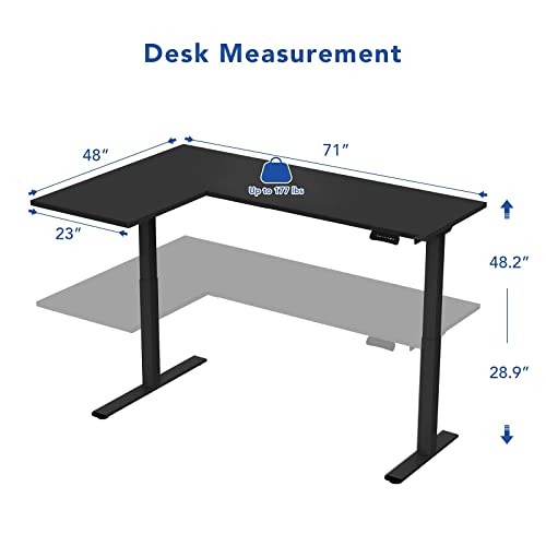 Flexispot Corner Desk Dual Motor L Shaped Computer Electric Standing Desk Sit Stand Up Desk Height Adjustable Desk Home Office Table With Splice Board, 71X48 Black #TOP4