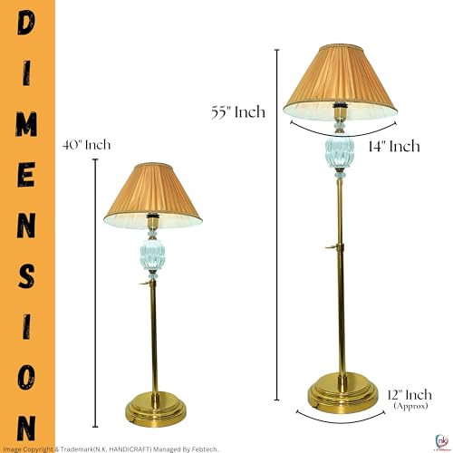 N.K. HANDICRAFT Lamp Shade for Living Room Corner, Bedroom, Home, Hotel, Office Royal Brass Antique Finish Gold Floor Lamp Standing (Golden)