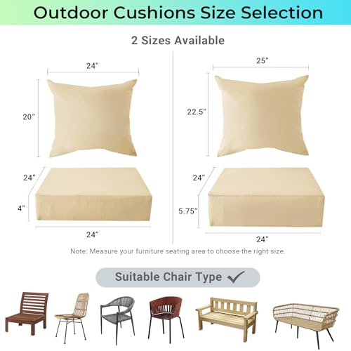 Image of IPYNBAP Outdoor Cushions for Patio Furniture,Outdoor Seat Cushion Set 24 x 24 x 4 Inch,Waterproof & Fade Resistant Outdoor Chair Cushions,Deep Patio Chair Cushion with Removable Cover,Beige