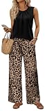WIHOLL 2 Piece Sets for Women Vacation Summer Outfits Beach Vacation Clothes Lounge Sets Casual Fashion Airport Travel Matching Set Clothing Wide Leg Pants Set 2026 Pajamas L