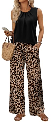 WIHOLL Two Piece Sets for Women Vacation Summer Outfits Beach Vacation Clothes Lounge Sets Casual Fashion Airport Travel Matching Set Clothing Wide Leg Pants Set 2026 Pajamas M — view 2
